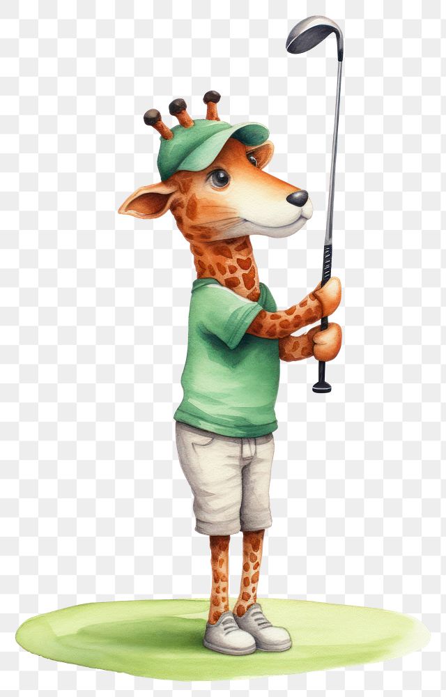 PNG Giraffe playing golf cartoon sports white background. AI generated Image by rawpixel.