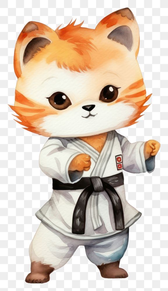 PNG Fox playing taekwondo cartoon karate cute. 