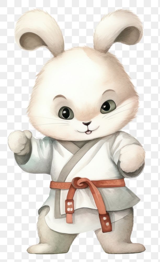 PNG Rabbit playing judo cartoon white cute. AI generated Image by rawpixel.