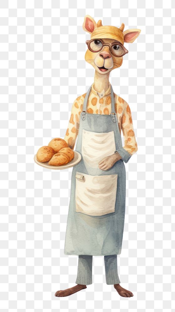 PNG Giraffe wearing bakery apron figurine food white background. AI generated Image by rawpixel.