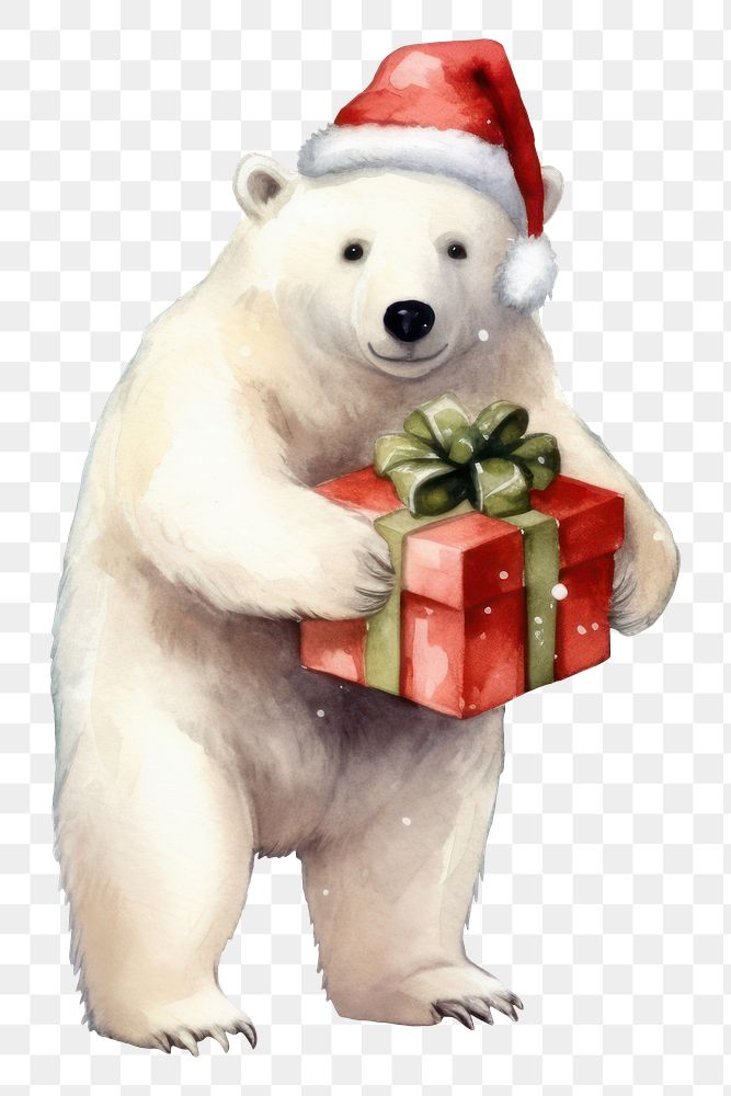 PNG Polar bear carry a gift box animal christmas mammal. 