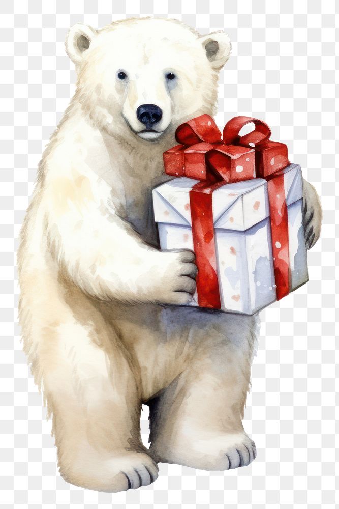 PNG Polar bear carry a gift box christmas mammal animal
