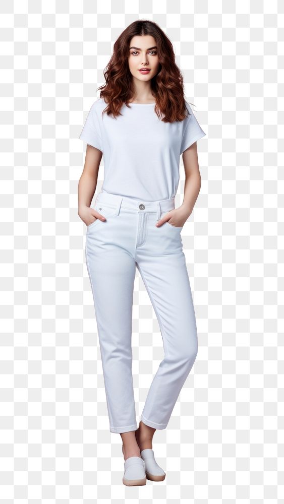 PNG Women wearing white jean pant mockup jeans adult pants. AI generated Image by rawpixel.