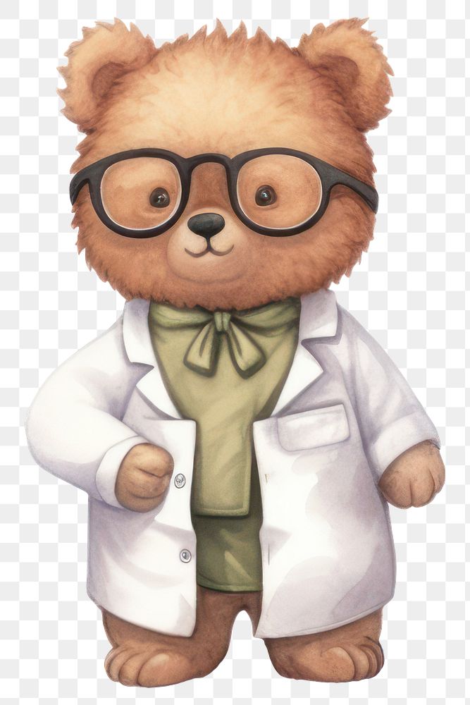 PNG Bear scientist cartoon cute white background. AI generated Image by rawpixel.