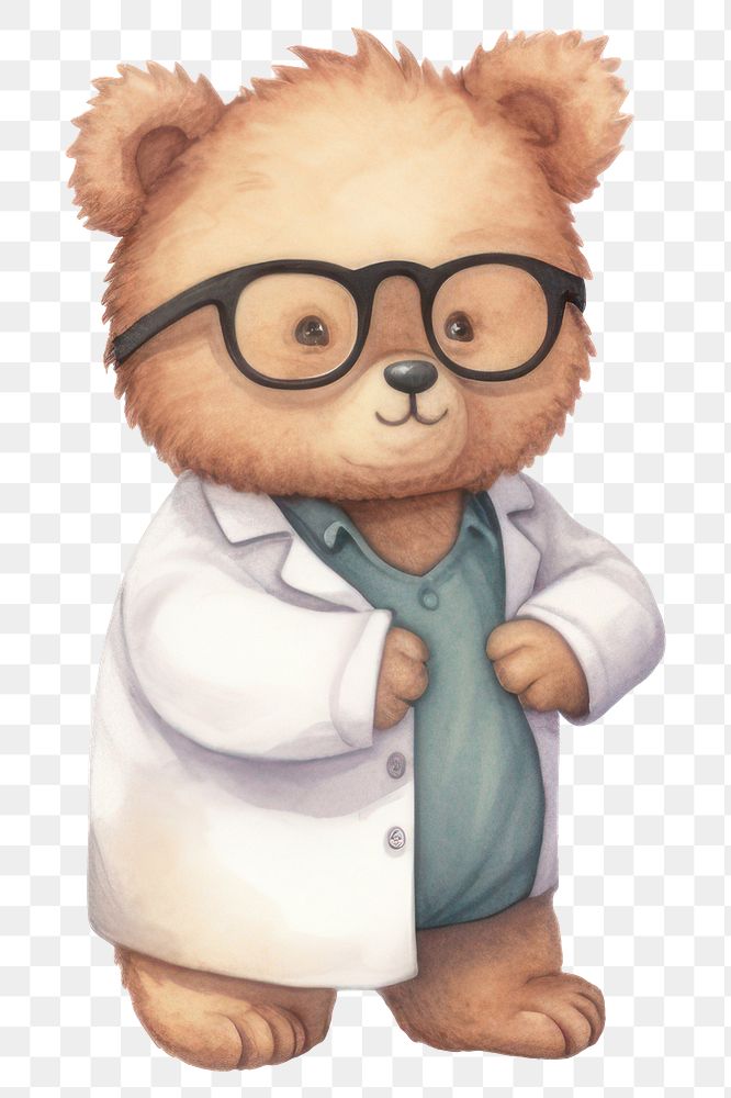 PNG Bear scientist cartoon cute white background. AI generated Image by rawpixel.