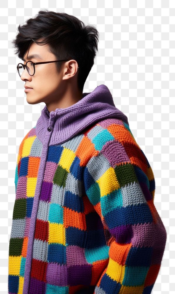 PNG Wearing colorful sweater glasses white background sweatshirt. AI generated Image by rawpixel.