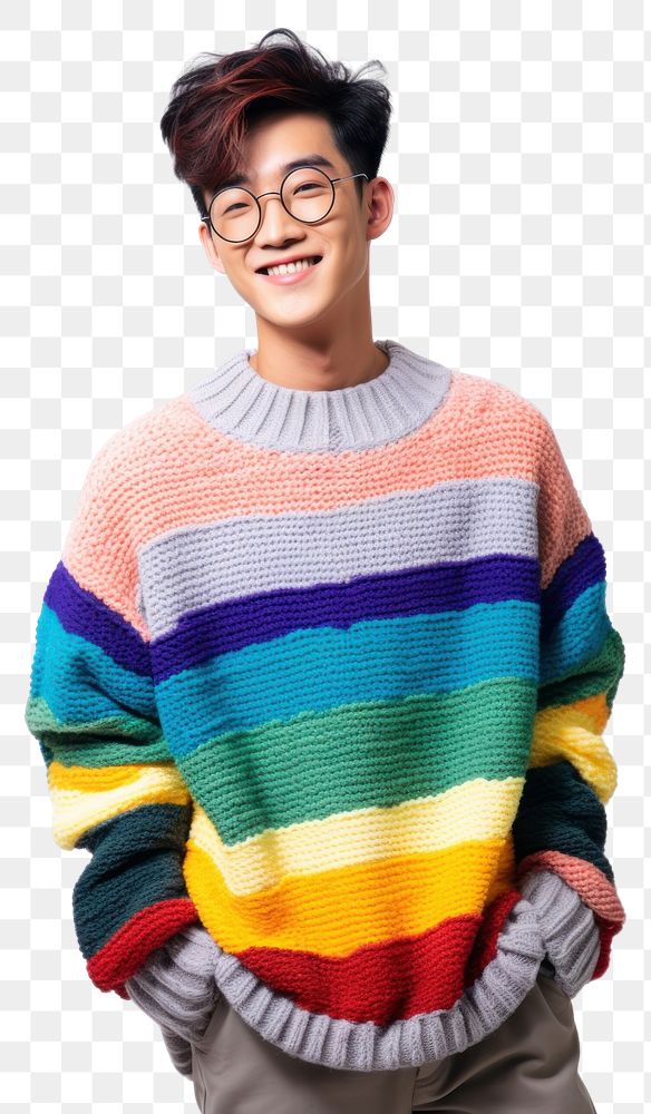 PNG Wearing colorful sweater glasses smile face. AI generated Image by rawpixel.