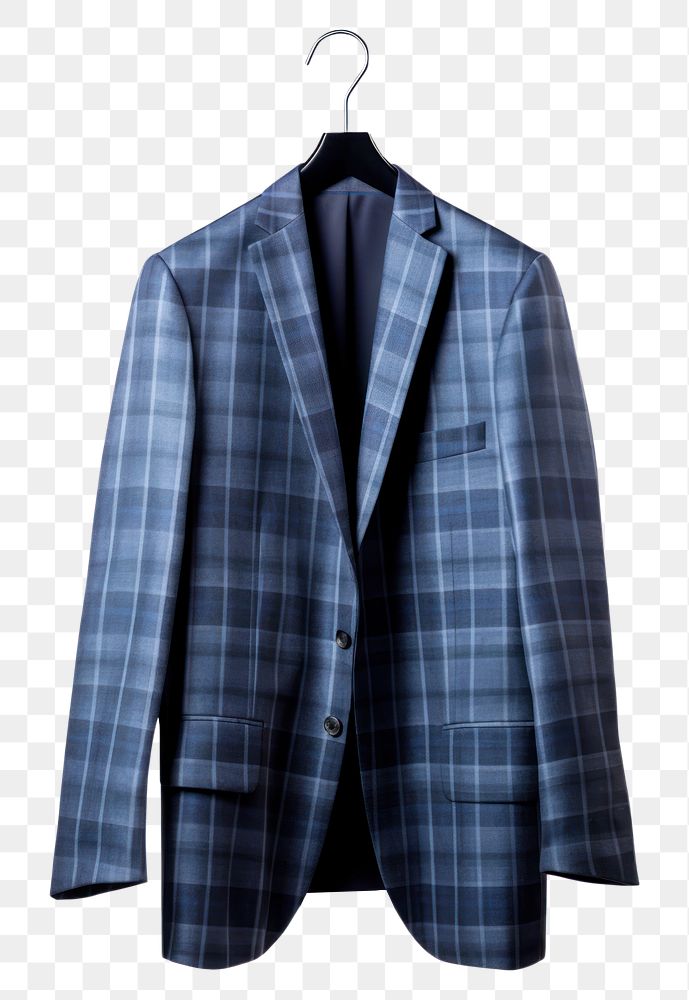 PNG Blue plaid blazer jacket shirt coat white background. AI generated Image by rawpixel.