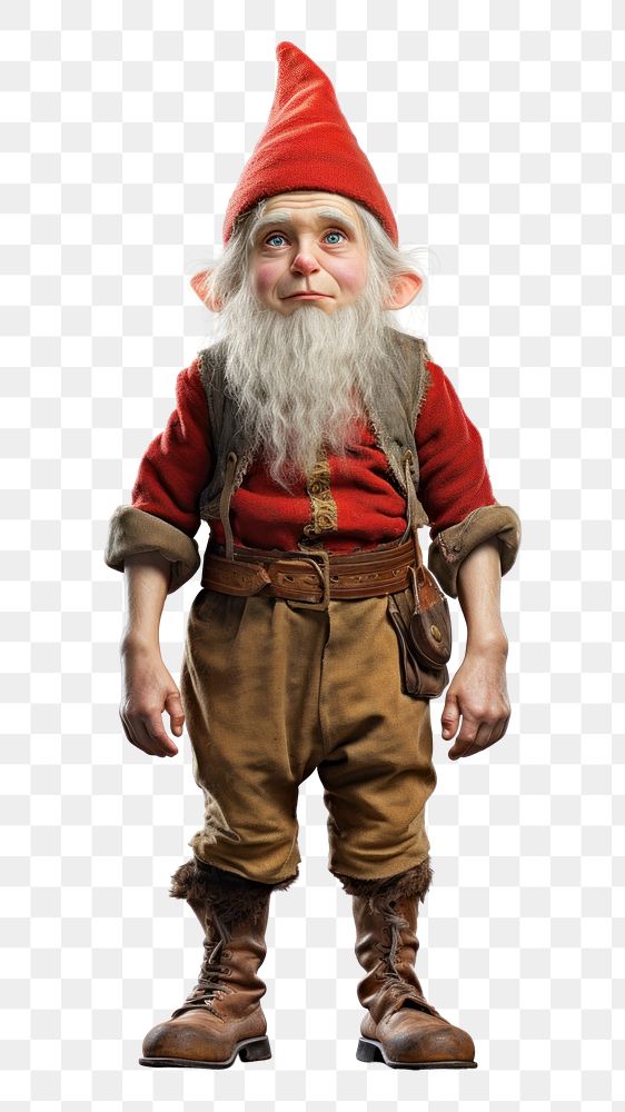 PNG Elf dwarf wearing red hat costume white background portrait. AI generated Image by rawpixel.