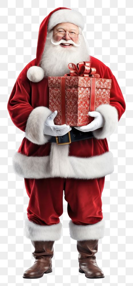 PNG Santa holding gift full body christmas adult white background. AI generated Image by rawpixel.