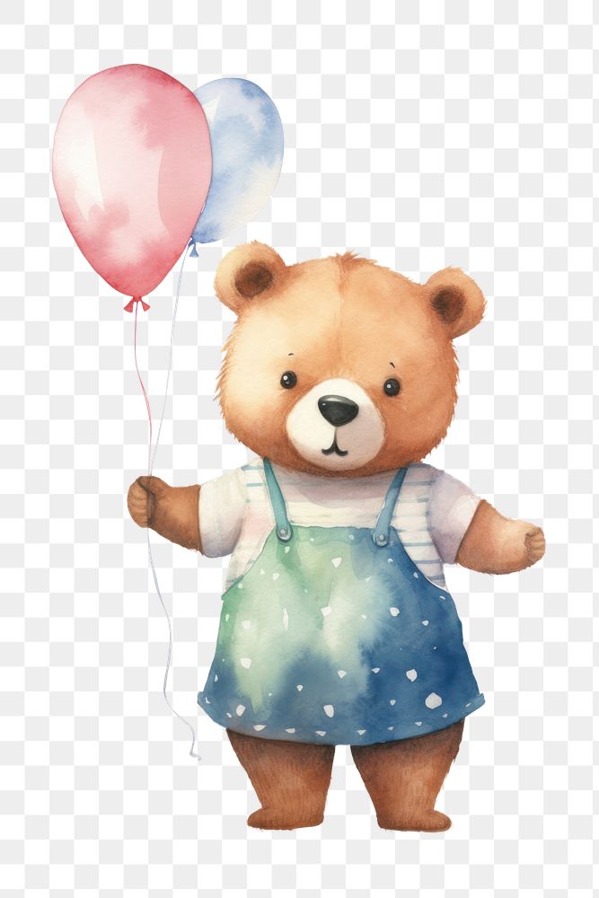 PNG Bear wearing apron balloon cute toy. 