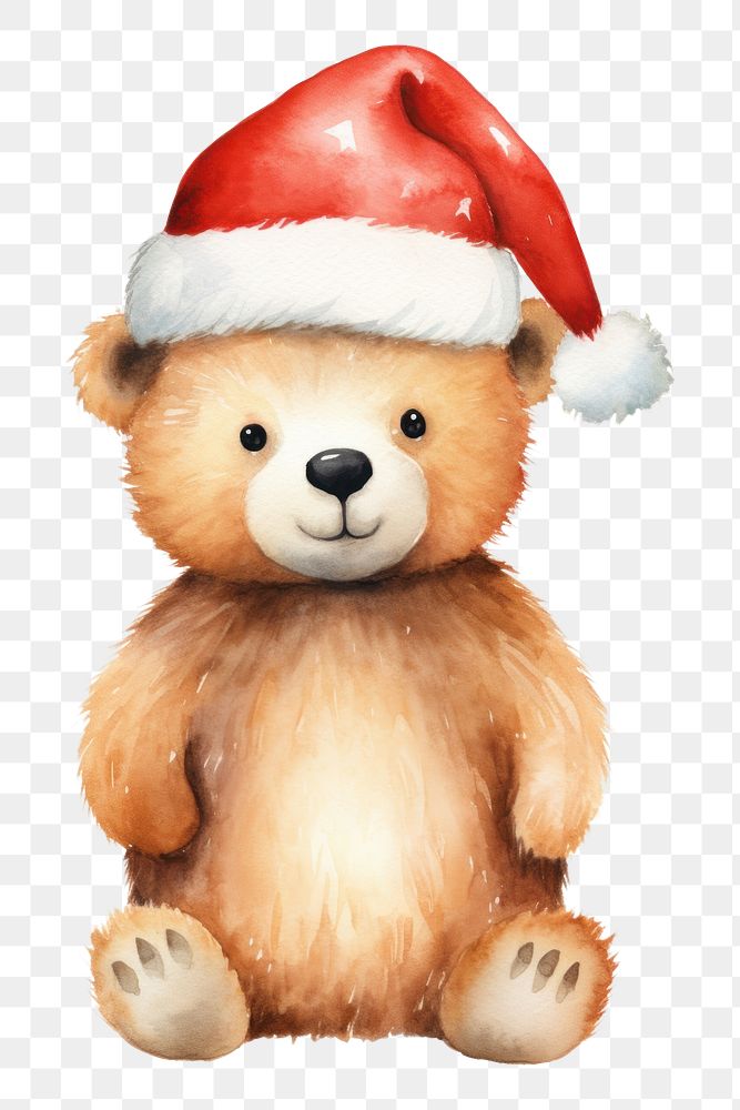 PNG Bear wearing christmas hat portrait cute toy. AI generated Image by rawpixel.