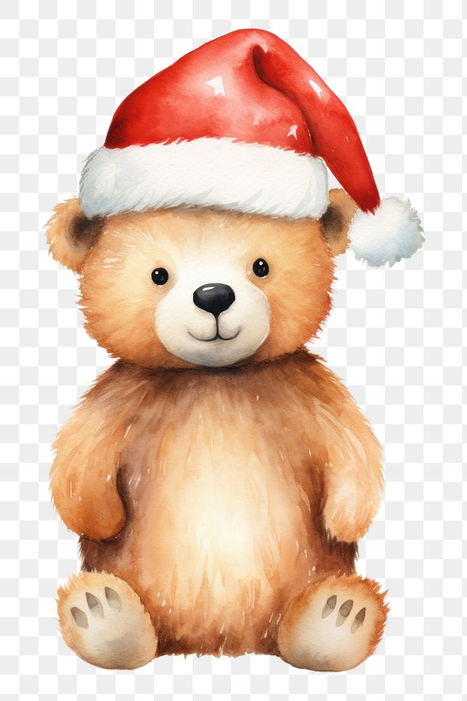 PNG Bear wearing christmas hat portrait cute toy. 