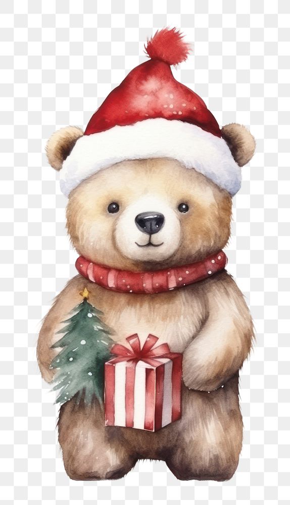 PNG Bear wearing christmas hat mammal cute toy. 