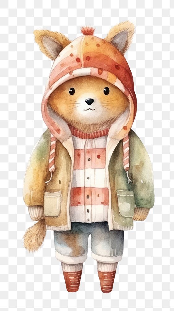 PNG Fox wearing autumn clothes toy white background representation. AI generated Image by rawpixel.
