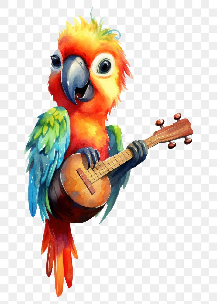PNG Parrot singing guitar animal bird. AI generated Image by rawpixel.