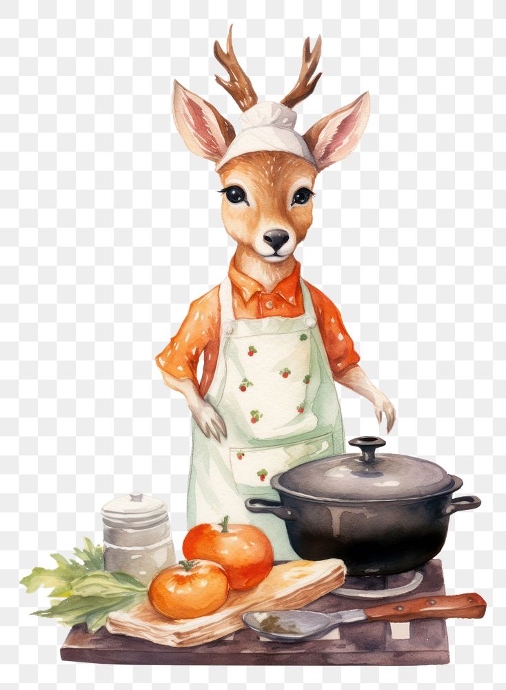 PNG Deer cooking figurine cartoon food. AI generated Image by rawpixel.