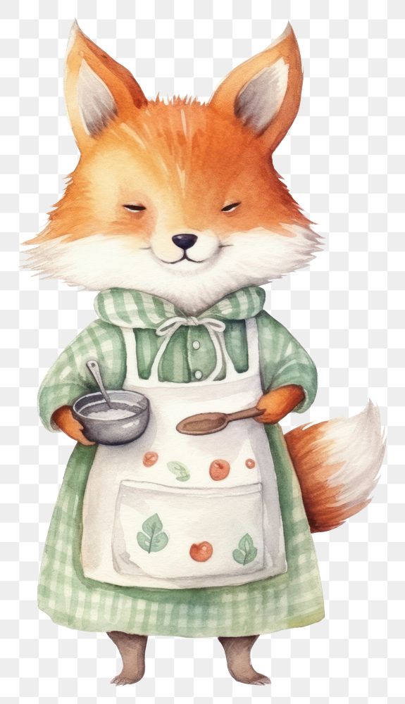 PNG Fox cooking cartoon cute white background. AI generated Image by rawpixel.