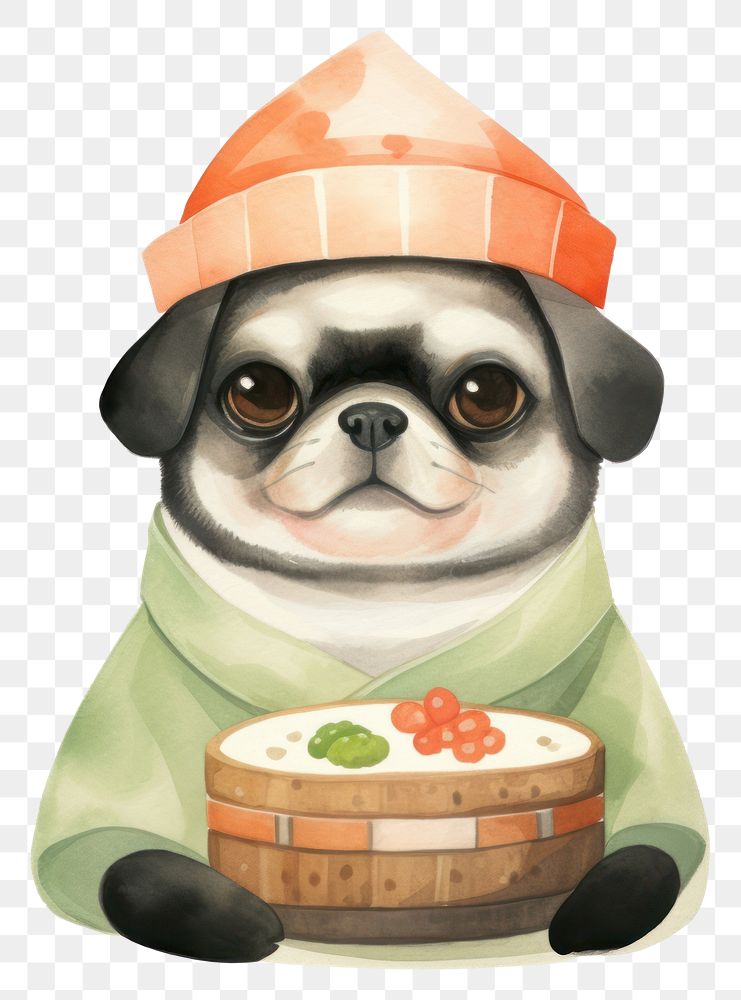 PNG Pug wearing sushi costume cartoon animal mammal. 