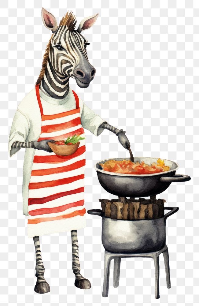 PNG Zebra cooking cartoon animal white background. AI generated Image by rawpixel.