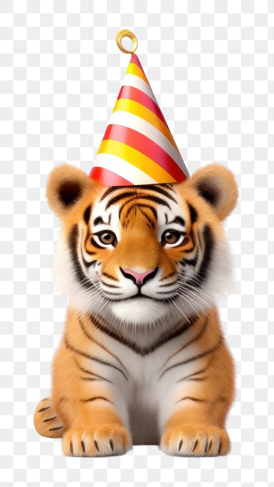 PNG Tiger wearing party hat mammal animal cute. AI generated Image by rawpixel.