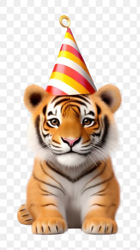 PNG Tiger wearing party hat mammal animal cute. 