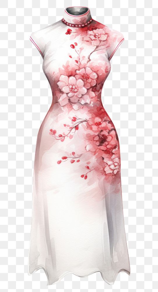 PNG Woman cheongsam qipao dress fashion flower white. 