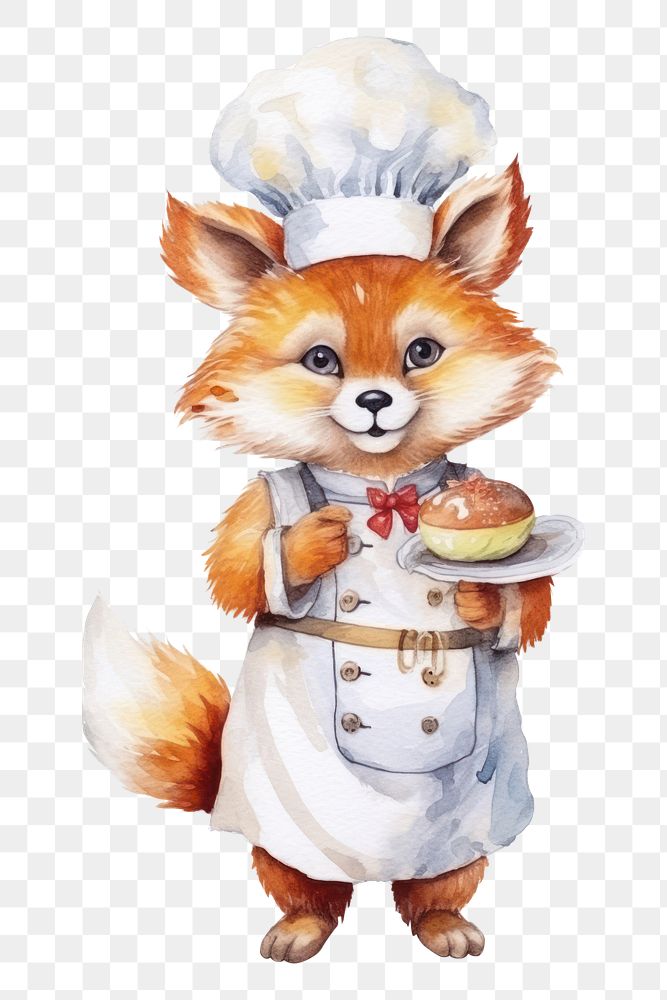 PNG Fox chef characters food cute white background. AI generated Image by rawpixel.