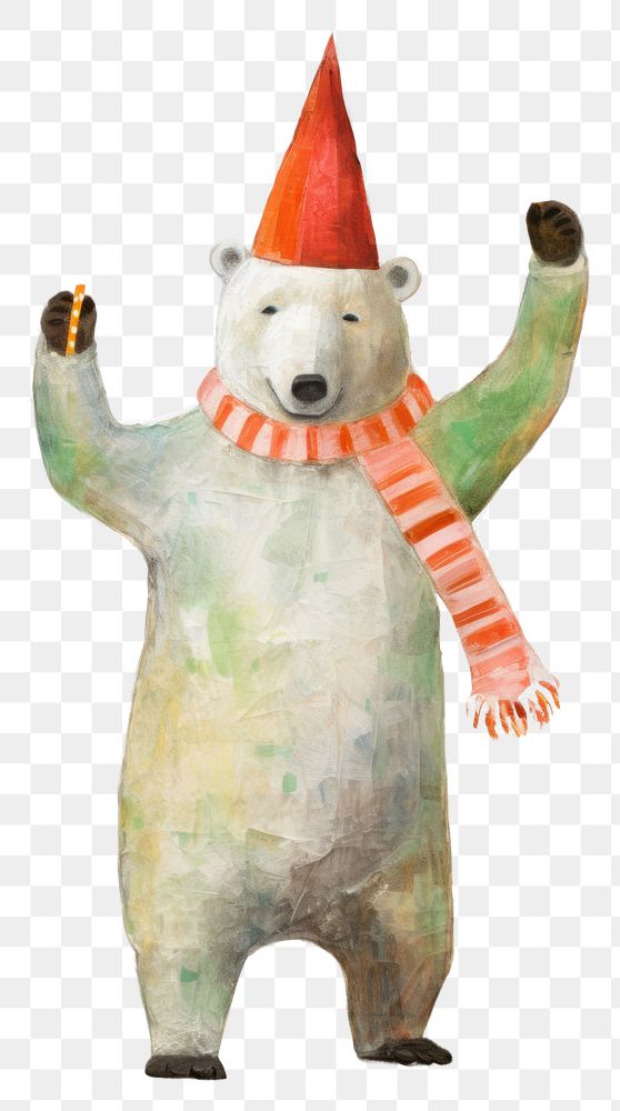 PNG Happy polar bear celebrating Christmas wearing Santa hat art drawing mammal. 