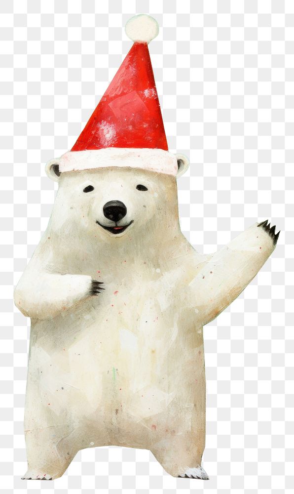 PNG Happy polar bear celebrating Christmas wearing Santa hat animal christmas snowman