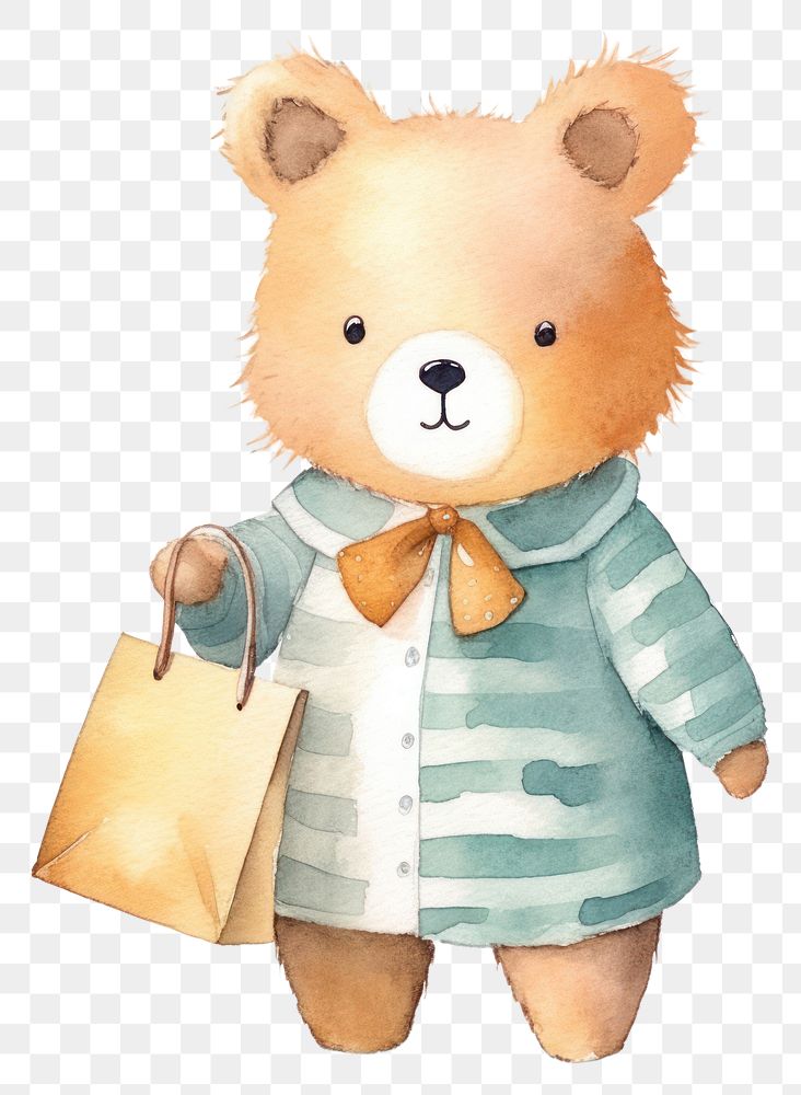 PNG Fox holding shopping bag cartoon cute toy. 