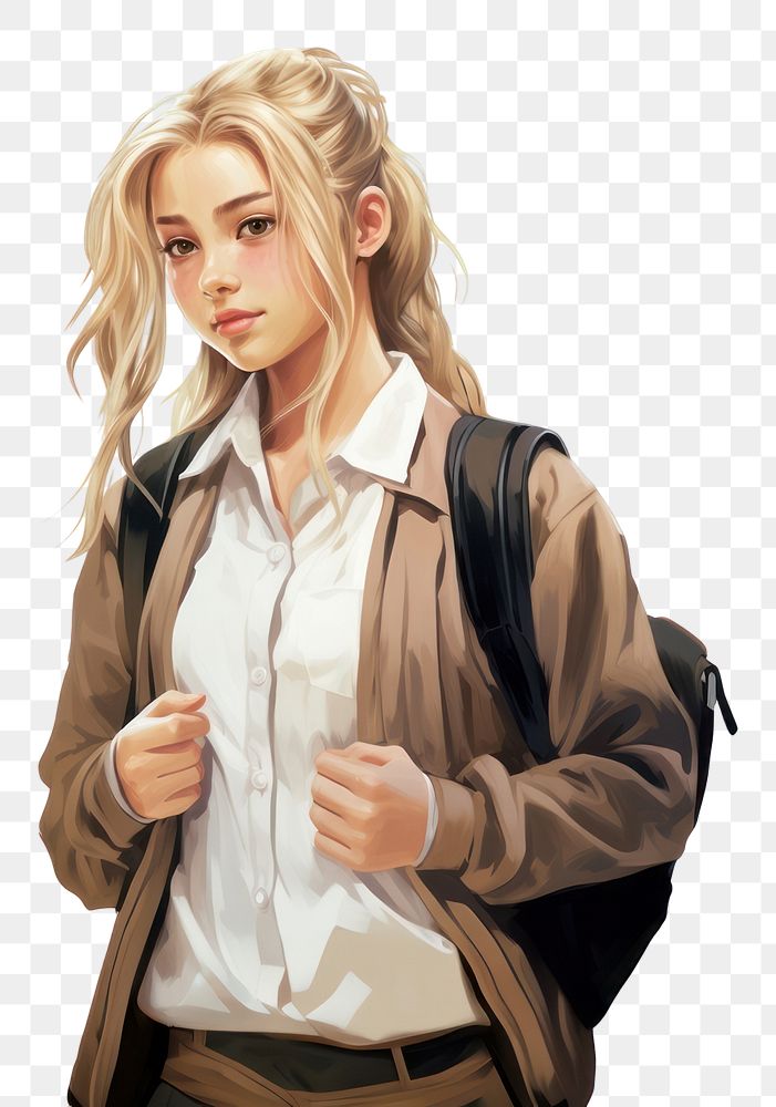 PNG Blond asian highschooler portrait jacket anime. AI generated Image by rawpixel.