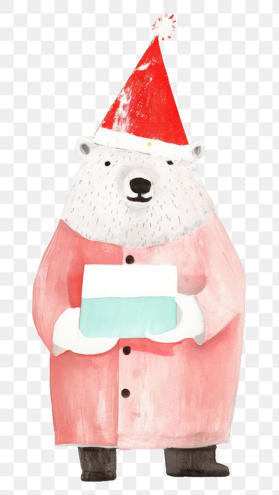 PNG A Happy polar bear celebrating Christmas wearing Santa hat christmas art representation