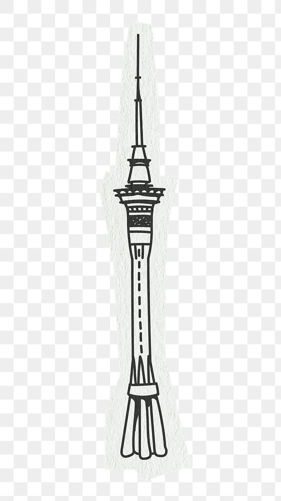 PNG The Sky Tower, famous location in New Zealand, line art illustration, transparent background