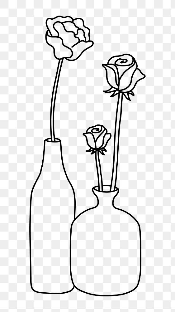 Roses in vase png doodle element, transparent background