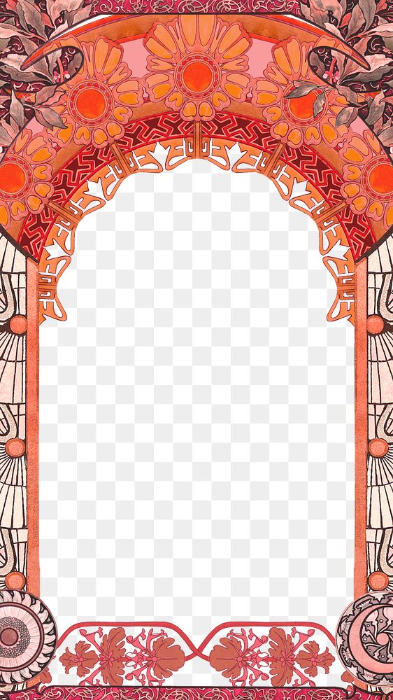 PNG Floral art nouveau frame background, vintage botanical illustration, transparent background. Remixed by rawpixel.