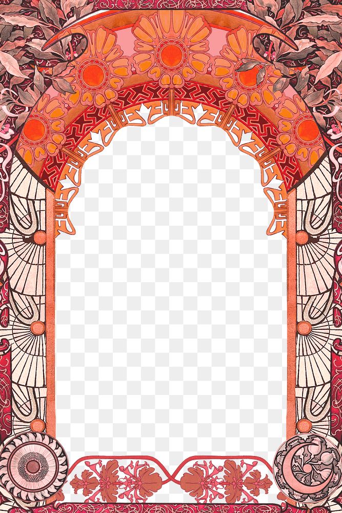 PNG Floral art nouveau frame, vintage botanical illustration, transparent background. Remixed by rawpixel.