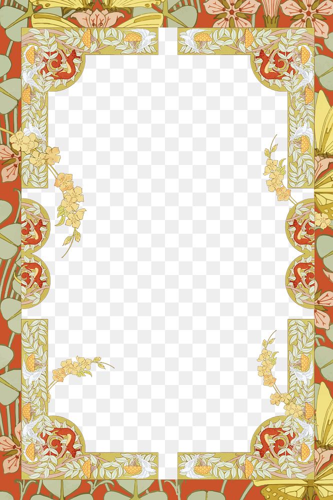 PNG Art nouveau flower frame, vintage botanical illustration, transparent background. Remixed by rawpixel.