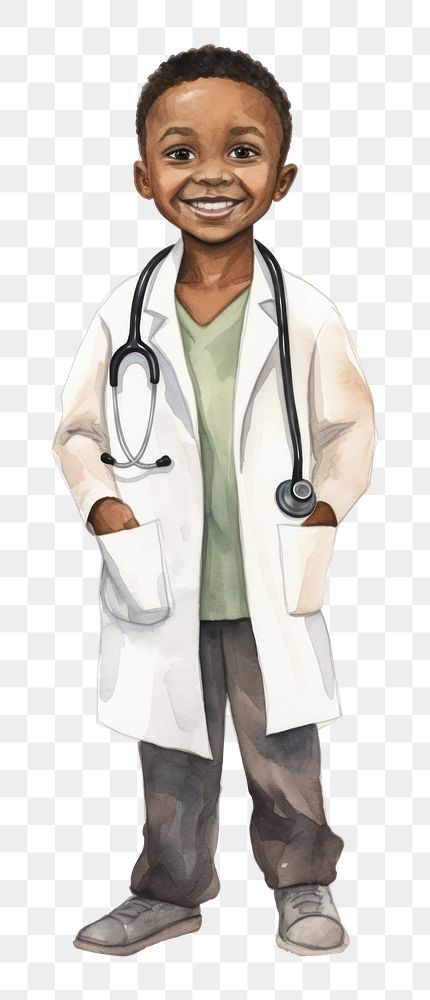 PNG Boy in doctor costume, watercolor illustration, transparent background