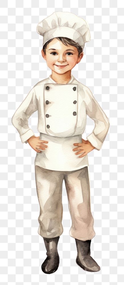 PNG Boy in chef costume, watercolor illustration, transparent background