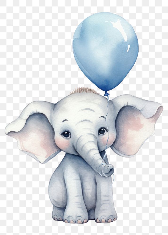 Balloon elephant png, watercolor animal, transparent background