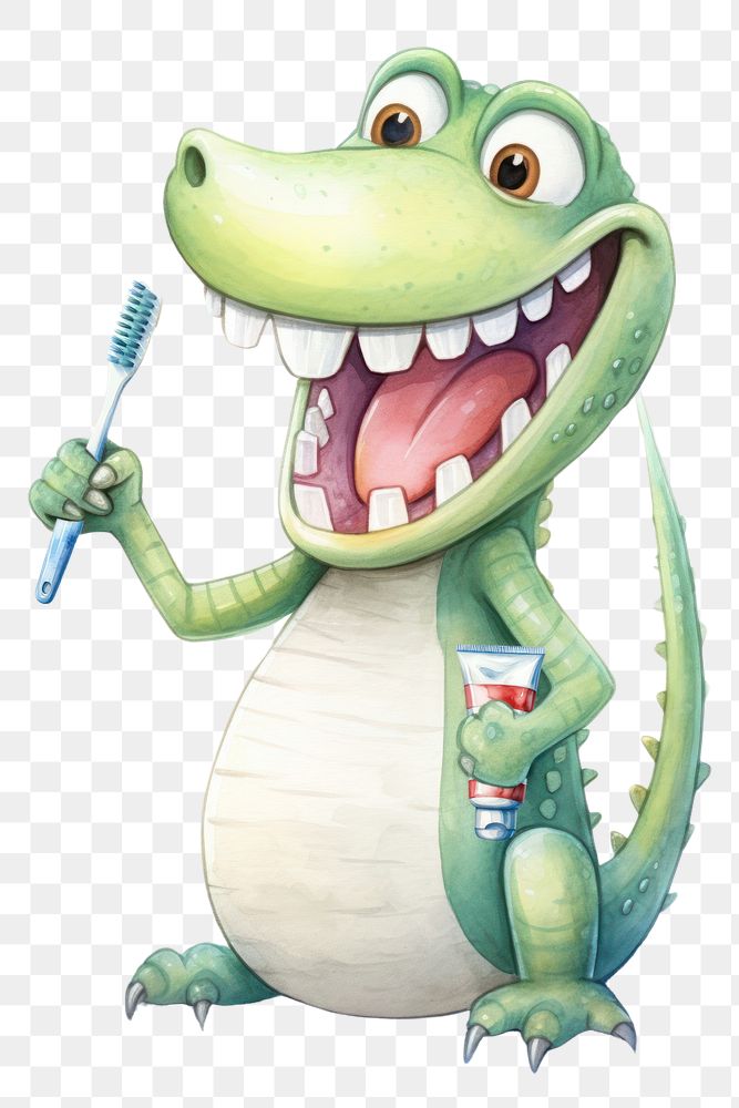 PNG crocodile brushing teeth. AI generated Image by rawpixel.