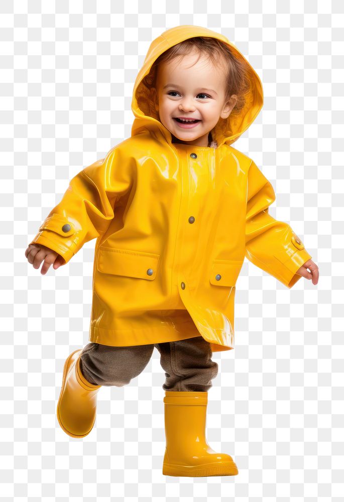 PNG kid in a yellow raincoat, transparent background