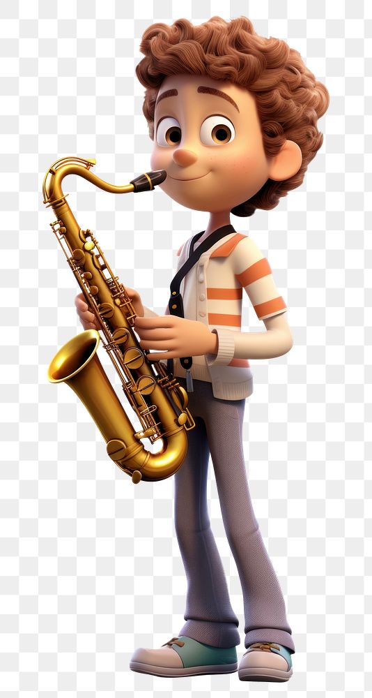 PNG Boy play saxophone cartoon white background saxophonist. AI generated Image by rawpixel.