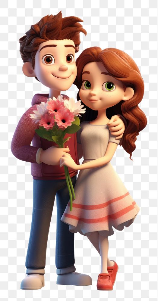 PNG Cople holding flower cartoon plant toy. 