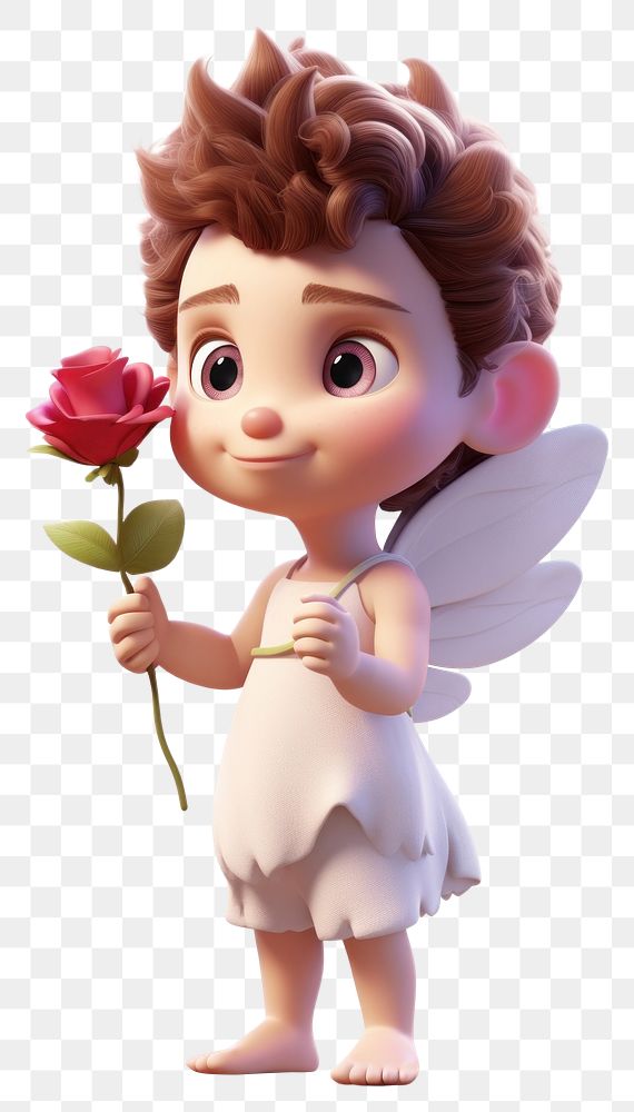 PNG Cupid holding flower cartoon plant cute. AI generated Image by rawpixel.