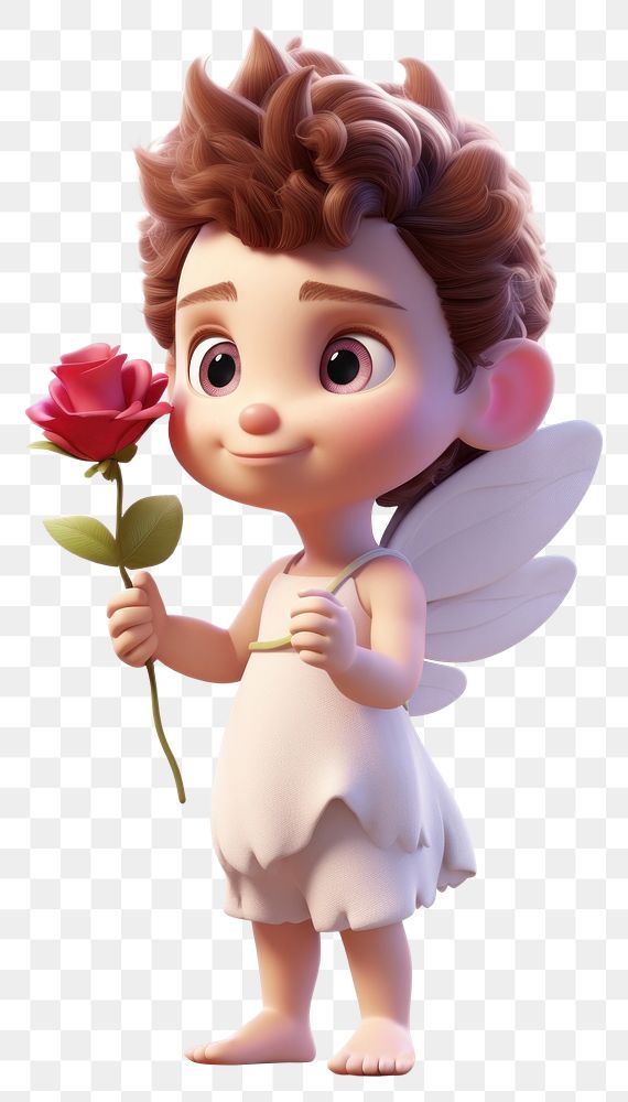 PNG Cupid holding flower cartoon plant cute. 