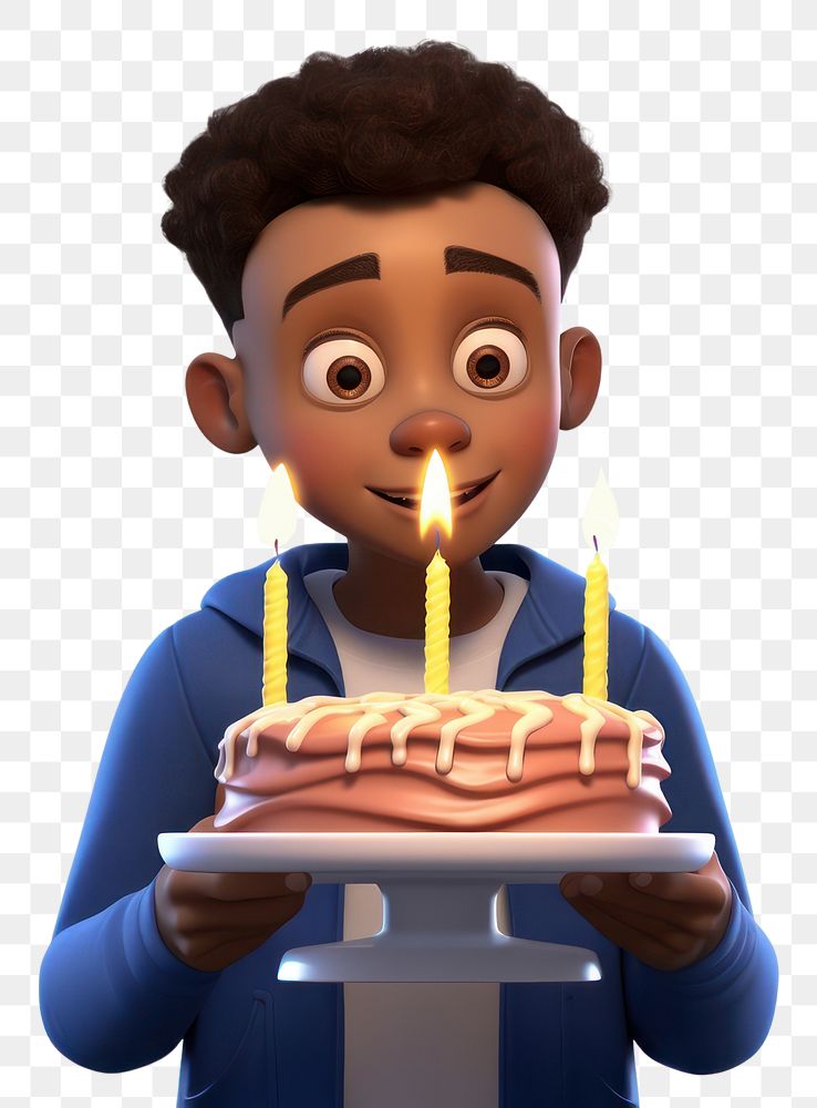 PNG African american boy cake dessert blowing. AI generated Image by rawpixel.