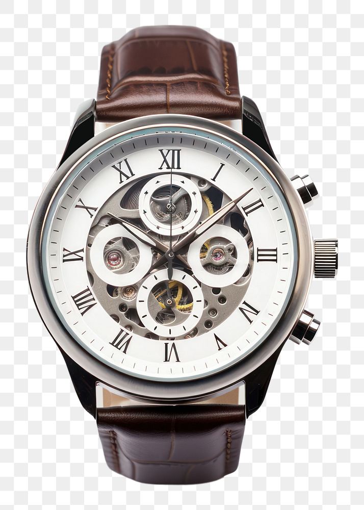 PNG Elegant wristwatch white background clockworks platinum. AI generated Image by rawpixel.