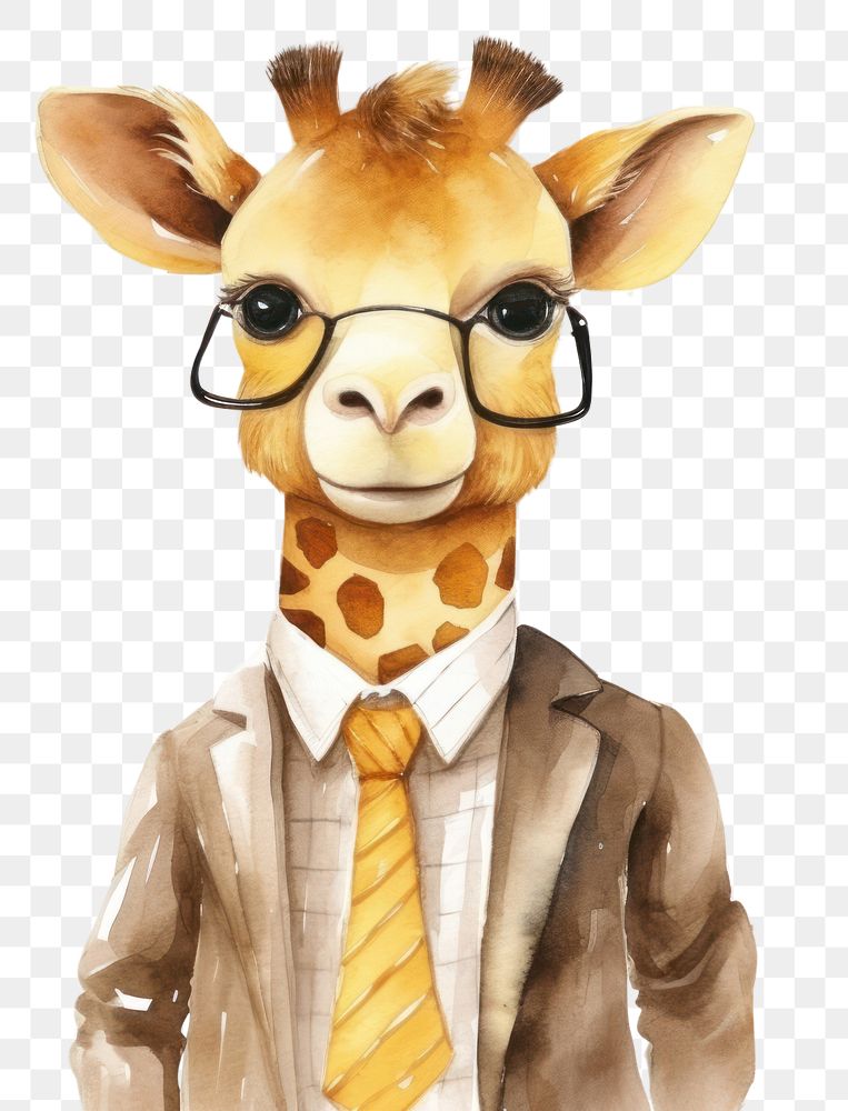 PNG Giraffe business watercolor animal mammal. AI generated Image by rawpixel.